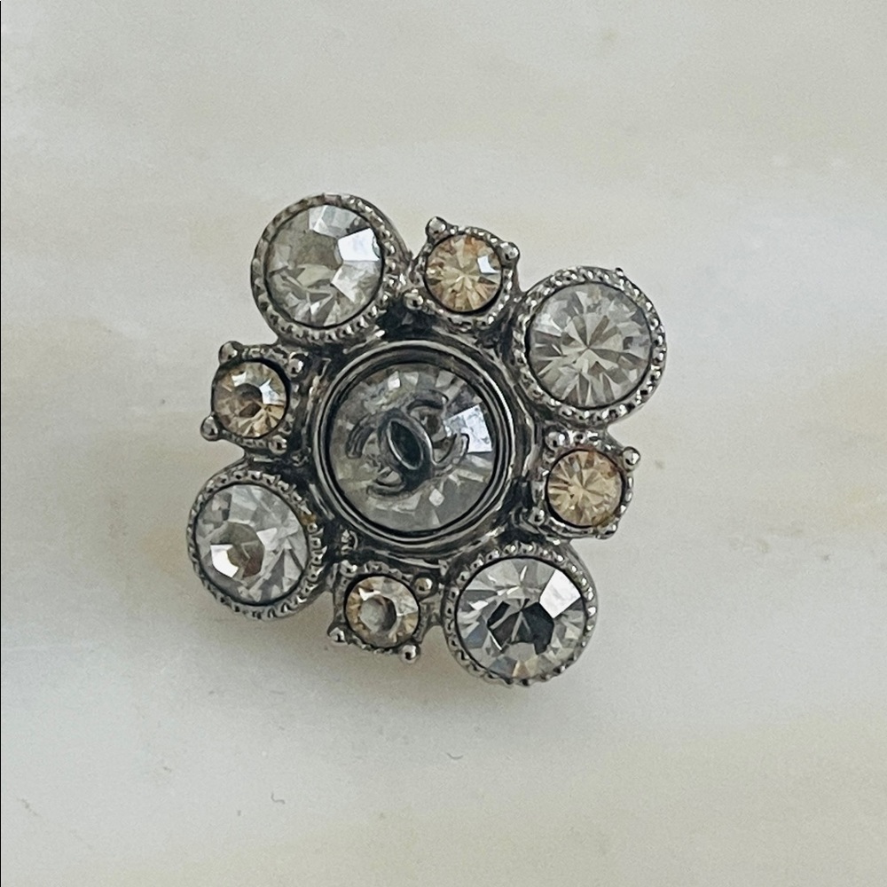 CHANEL Two-Tone Crystal Square Stud Earrings